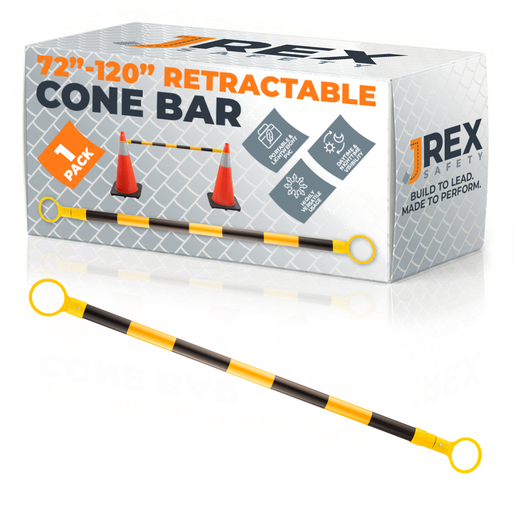 Retractable Cone Bar Yellow/White - 72" to 120" Length